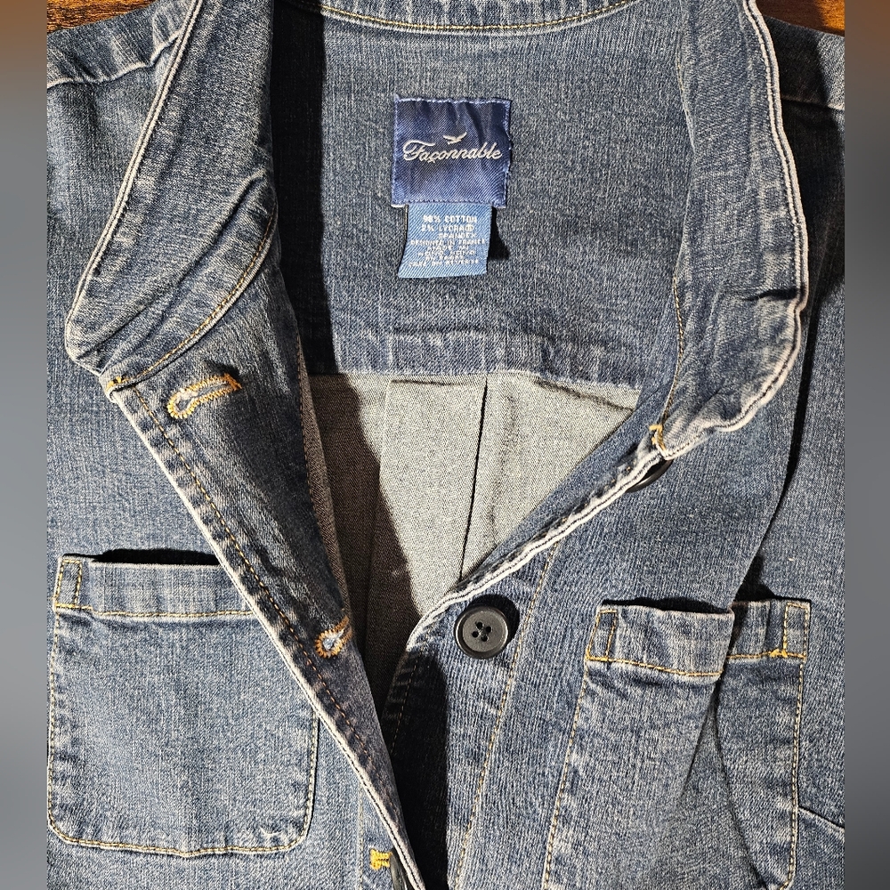 Facconable Denim Utility Work Jacket Large - image 4